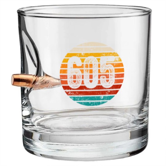 Discover Distressed Vintage Sunset 605 Area Code Bullet Whiskey Glasses