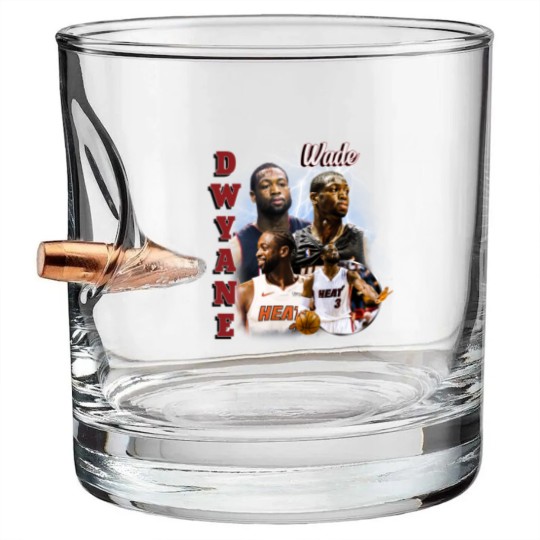 Discover Dwyane Wade Vintage Bullet Whiskey Glasses, Vintage 90s Graphic Style Dwyane Wade Bullet Whiskey Glasses