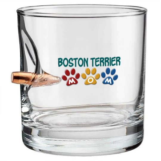Discover BOSTON TERRIER MOM Paw Print 1 Bullet Whiskey Glasses