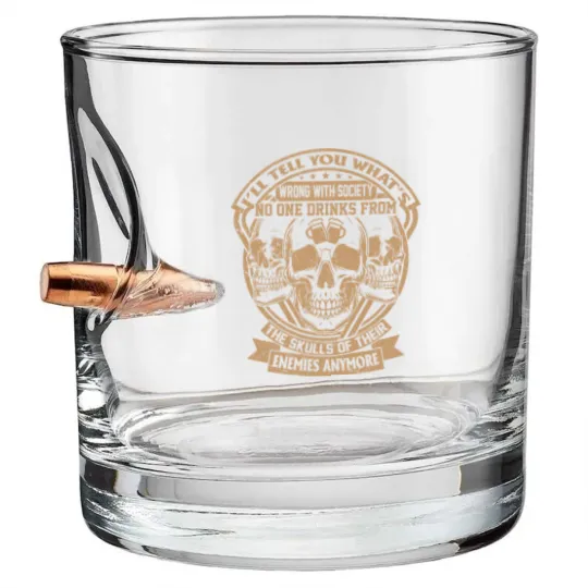 Discover Drink From the Skull of Your Enemies Design Bullet Whiskey Glasses