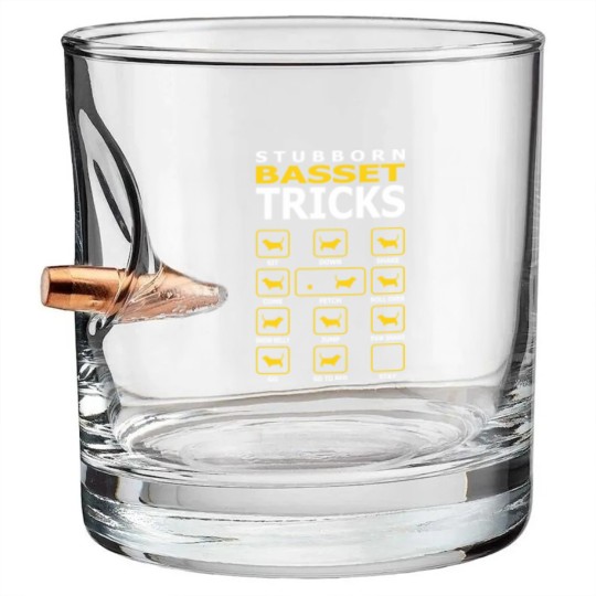 Discover Stubborn Basset Dog Tricks Funny Bullet Whiskey Glasses Bullet Whiskey Glasses