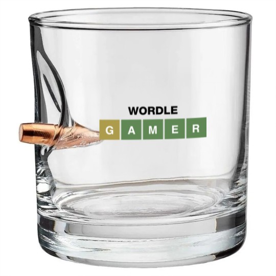 Discover Funny Wordle Style Joke. Wordle Gamer Bullet Whiskey Glasses