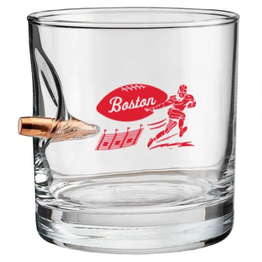 Discover Vintage Football - Boston Patriots (Red Boston Wordmark) - Boston Patriots - Bullet Whiskey Glasses