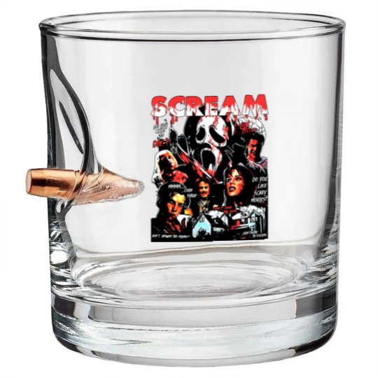 Discover Limited Vintage Scream Movie Bullet Whiskey Glasses, Scream Halloween Bullet Whiskey Glasses, Gift For Woman and Man Unisex Bullet Whiskey Glasses