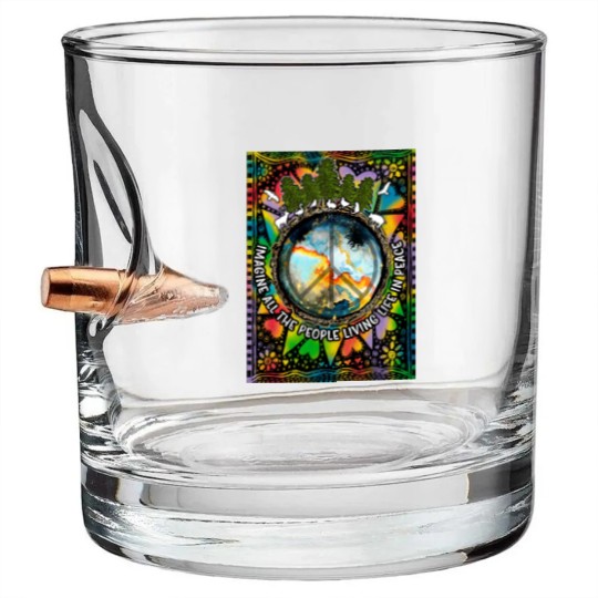 Discover Imagine All The People Living Life In Peace Hippie Premium Scoop Bullet Whiskey Glasses