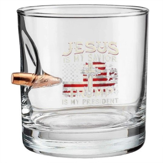 Discover Jesus Is My Savior Trump Is My President American Flag Bullet Whiskey Glasses