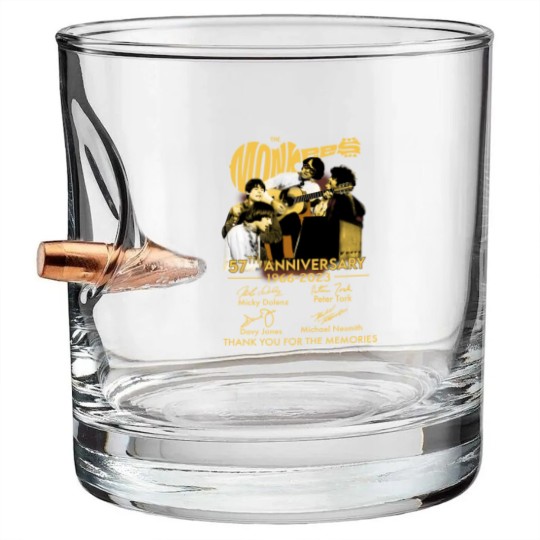 Discover The Monkees 57th Anniversary 1966-2023 Signatures Bullet Whiskey Glasses, The Monkees Bullet Whiskey Glasses Fan Gifts