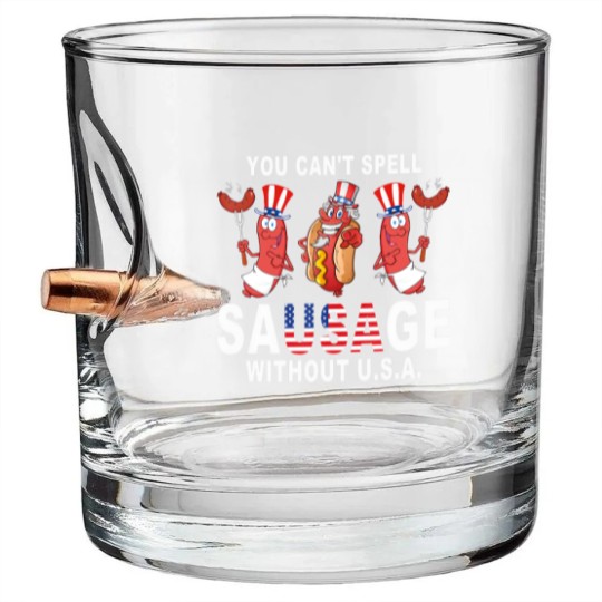 Discover you can spell sausage wihou usa 4h of july american flag shir Bullet Whiskey Glasses