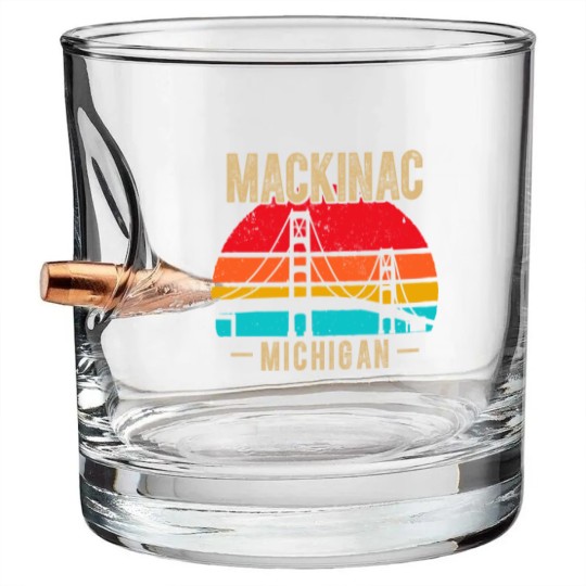 Discover mackinac bridge mackinaw retro vintage michigan souvenir Bullet Whiskey Glasses