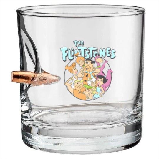 Discover the flintstones group shot family classic vintage logo t Bullet Whiskey Glasses