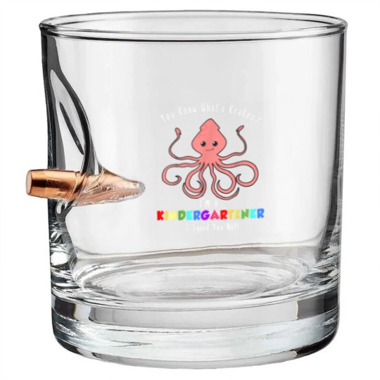 Discover Kindergarten Kraken Funny Back to School Pun Quote Joke Bullet Whiskey Glasses
