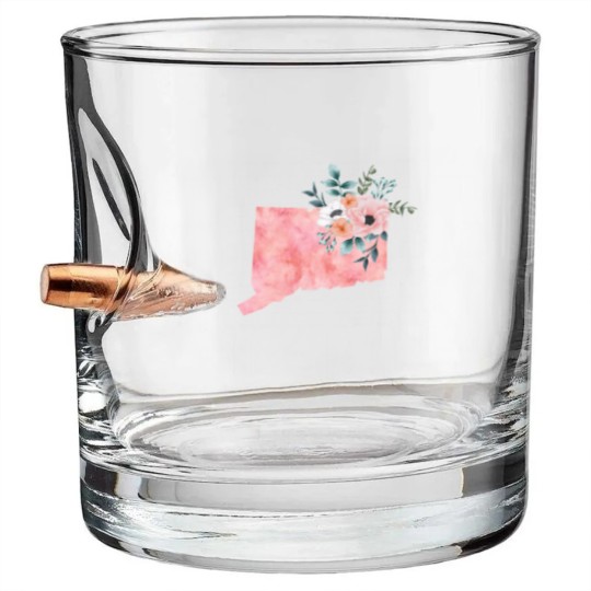 Discover Connecticut Floral - Connecticut State - Bullet Whiskey Glasses