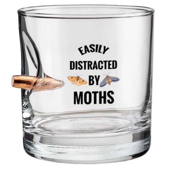 Discover Easily Distracted By Moths | Moth Lover Gift Moon Bullet Whiskey Glasses