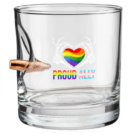 Discover proud ally lgbt transgender flag skeleton heart gay lesbian Bullet Whiskey Glasses