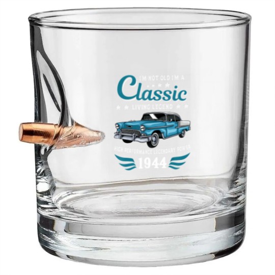 Discover vintage 1944 birthday car for legends born in 1944 Bullet Whiskey Glasses