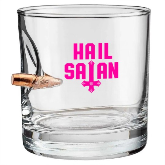 Discover Hail Satan | Hot Pink on Black | Satanic - Hail Satan - Bullet Whiskey Glasses