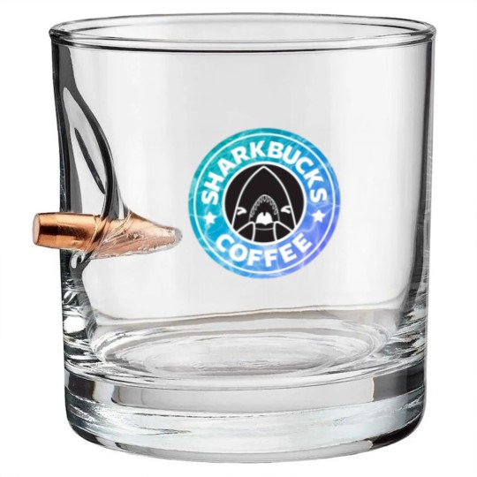 Discover Sharkbucks Logo [Water] Bullet Whiskey Glasses
