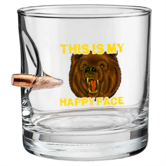Discover This Is My Happy Face Funny Grizzly Bear Bullet Whiskey Glasses