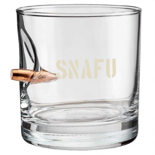Discover SNAFU Funny Military Slang Design Stencil look le Bullet Whiskey Glasses