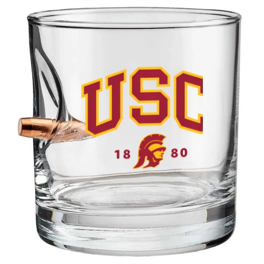 Discover usc curved block logo with cardinal gold trojan 1880 sweat Bullet Whiskey Glasses