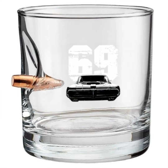 Discover 1969 Mercury Cougar Front View with Year Bullet Whiskey Glasses