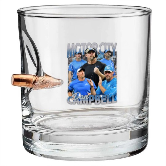 Discover Vintage 90s Graphic Style Motorcity Dan Bullet Whiskey Glasses, Dan Campbell Bullet Whiskey Glasses, Vintage Oversized Sport Bullet Whiskey Glasses