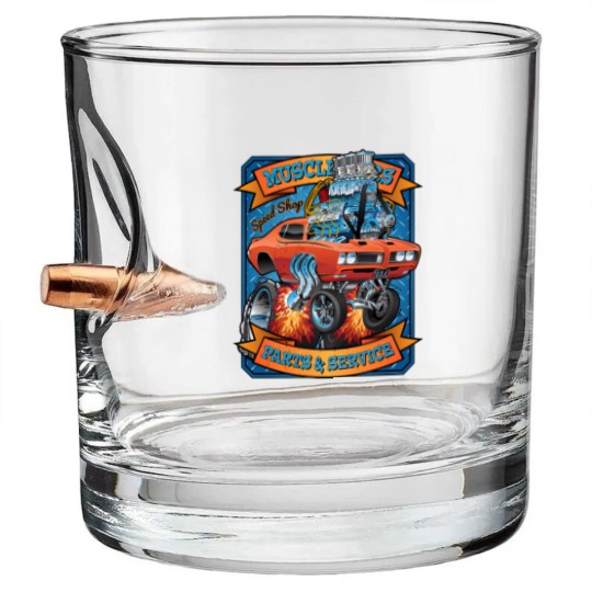 Discover Classic Sixties Muscle Car Parts & Service Cartoon - Muscle Car - Bullet Whiskey Glasses