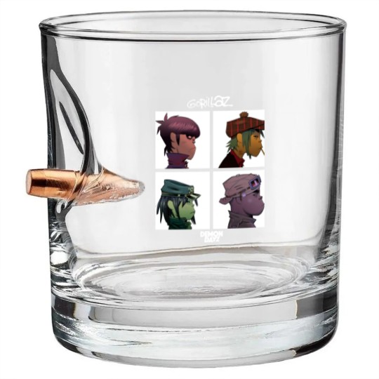 Discover Gorillaz Bullet Whiskey Glasses Mens Demon Days Band Logo Bullet Whiskey Glasses Short Sleeve Black