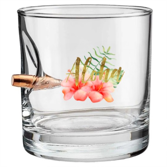 Discover Tropical Leaves Hibiscus Floral Watercolor Aloha Bullet Whiskey Glasses