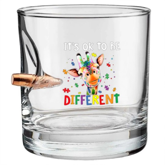 Discover Autism Awareness Cute Giraffe Animal It's Ok To Be Bullet Whiskey Glasses