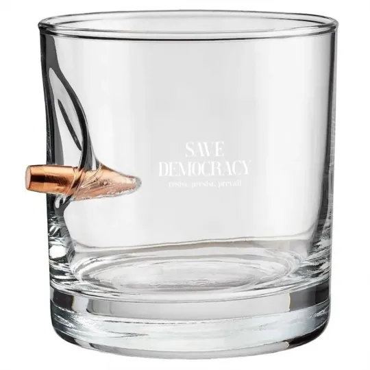 Discover Women's Save Democracy Bullet Whiskey Glasses Anti Maga Bullet Whiskey Glasses Bullet Whiskey Glasses Anti Trump Minimal Typography Bullet Whiskey Glasses