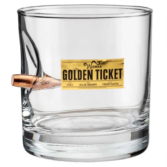 Discover Willy Wonka Golden Ticket Bullet Whiskey Glasses