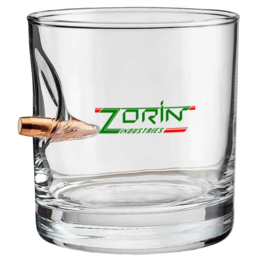 Discover James Bond Zorin Industries Text Bullet Whiskey Glasses