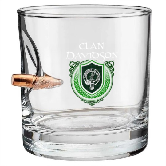 Discover Clan Davidson Surname Scottish Clan Tartan Crest Badge - Scottish Clan - Bullet Whiskey Glasses