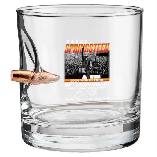 Discover Bruce Springsteen 2024 Tour Bullet Whiskey Glasses, Bruce Springsteen 60th Anniversary Bullet Whiskey Glasses