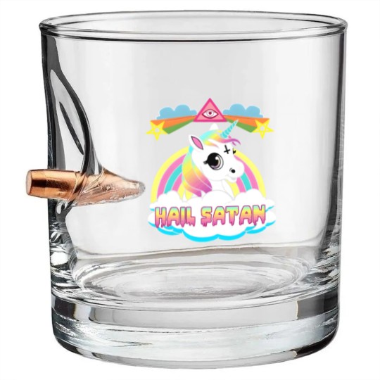 Discover Hail Satan Unicorn Rainbow Painting Drawing Design Bullet Whiskey Glasses