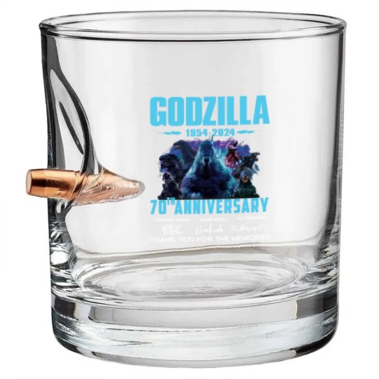 Discover God zilla 1954-2024 70th Anniversary Thank You Bullet Whiskey Glasses, God zilla Bullet Whiskey Glasses