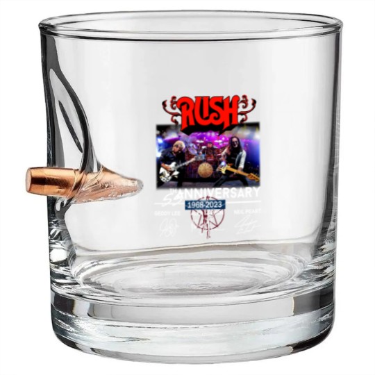 Discover New 55 Years RUSH Band 1968-2023 Signatures Bullet Whiskey Glasses