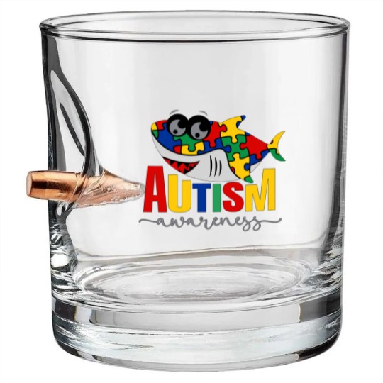 Discover Shark Autism Support Gift Bullet Whiskey Glasses