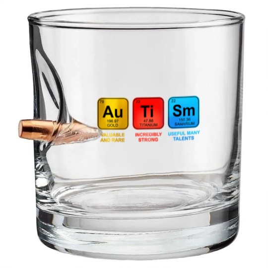Discover Autism Awareness Women Men Kids Elements Periodic Table ASD Bullet Whiskey Glasses