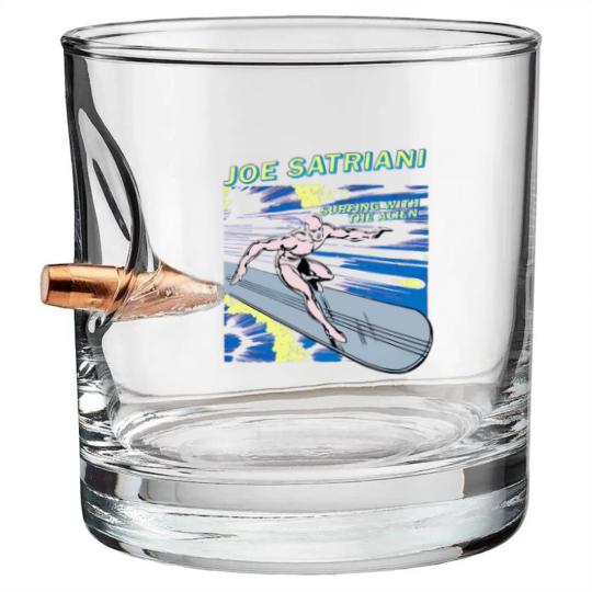 Discover joe satriani surfing with the alien red guitar god Bullet Whiskey Glasses
