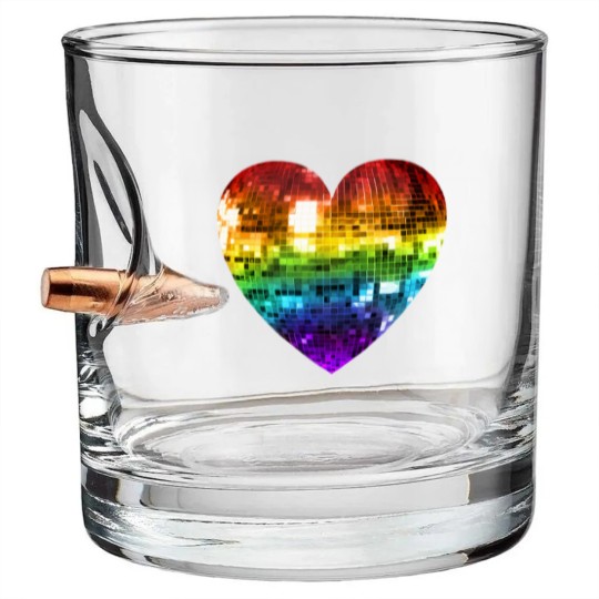 Discover Rainbow Disco Ball Heart  Classic Bullet Whiskey Glasses