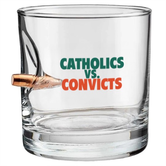 Discover Catholics Vs. Convicts Retro 1988 Football Game Bullet Whiskey Glasses