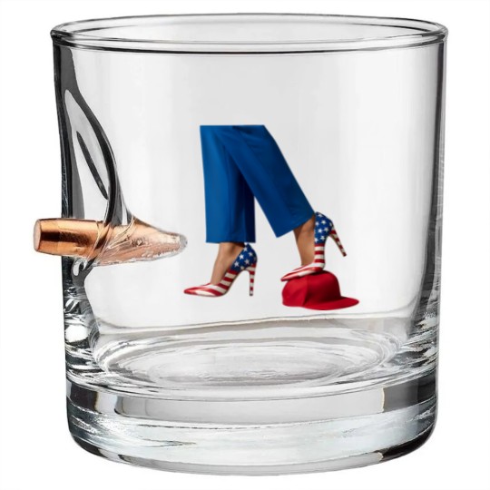 Discover Kamala Harris Bullet Whiskey Glasses, Kamala Harris With High Heels Stepping On Red Hat