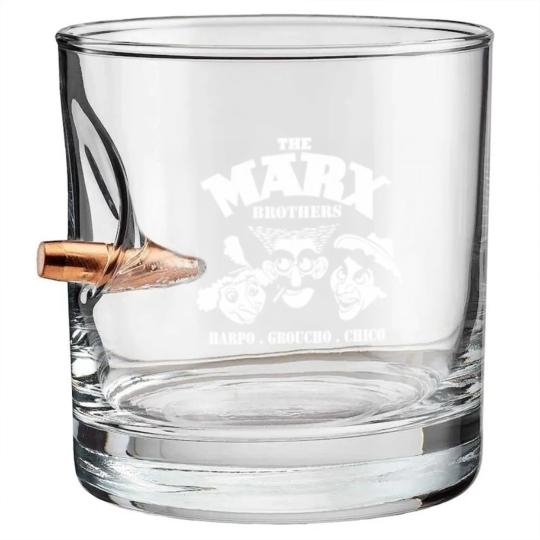Discover The Marx Brothers fan - Harpo, Grouchom, Chico Bullet Whiskey Glasses