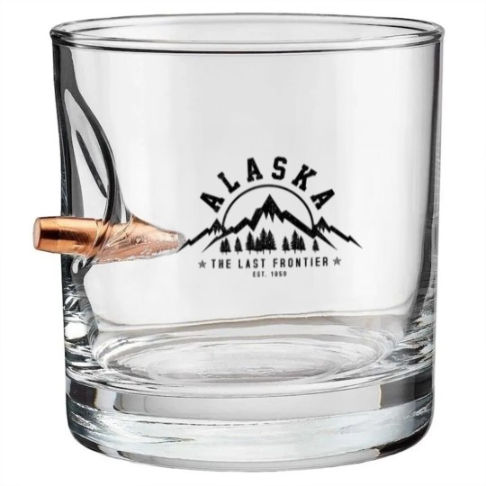 Discover Alaska The Last Frontier Est. 1959 Mountains Nature Gift Bullet Whiskey Glasses