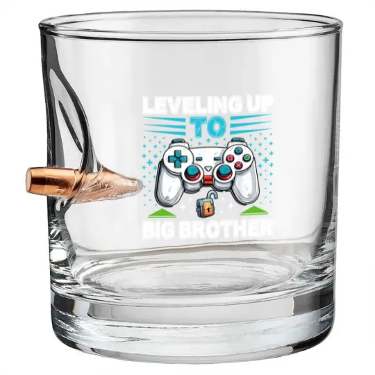 Discover Leveling up to Big Brother 2024 funny gamer Bullet Whiskey Glasses