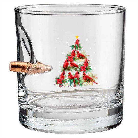 Discover Vintage Christmas Cardinal Birds Snowings Xmas Tree Lights Bullet Whiskey Glasses