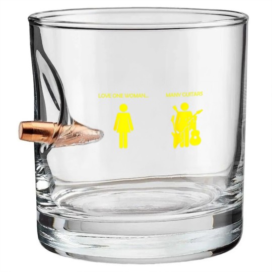 Discover love one woman many guitars funny Bullet Whiskey Glasses