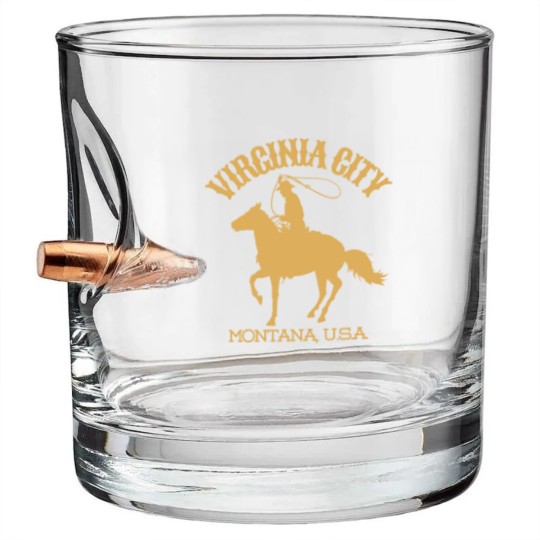 Discover Vintage-Style Virginia City Montana U.S.A. - Gold - CowboyWesternWild West Bullet Whiskey Glasses